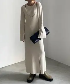 AMERI アメリ アメリカンスリーブ レイヤードニットドレス