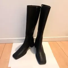 新品タグ付　koe ブラックロングブーツ スクエアトゥ 中ヒール 23