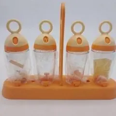 オレンジ色 哺乳瓶 4本セット スタンド付き