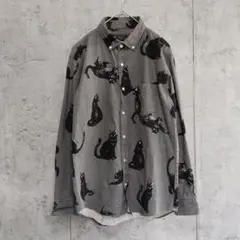 総柄 黒猫シャツ 長袖 グレー 完売品 猫好き 希少 rovtskiのサムネイル