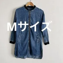 デニム　ブルー ジップアップ　コート　アウター M ロング丈　羽織り　春服