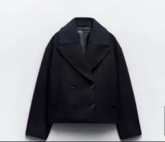 ZARA ソフトクロップドダブルブレストコート　ピーコート ネイビー