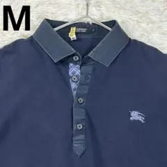 バーバリーブラックレーベル ノバチェック ホース刺繍 ポロシャツ ネイビー L