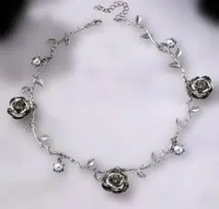 【再入荷なしラスト1点】薔薇　パール　シルバーネックレス