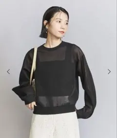 B&Y ナイロン ブライトシアー クルーネック ニット