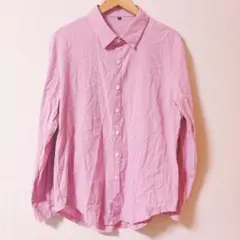 リネンコットン ストライプ 長袖シャツ Sサイズ レディース　ピンク　羽織り