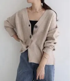 美品 アンドミー リブ編みボックスシルエット長袖ニットカーディガン