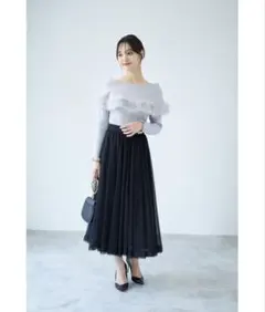 tocco closet ファー付きケープライク袖口フリルリブニットプルオーバー