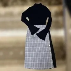 黒の長袖トップとチェック柄スカートセット M 2点セット