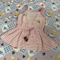 シャーリーテンプル　キャミワンピース90いちごボーダー編みぐるみ