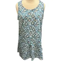 タグ付　maca ノースリーブ　インナー　チュニック　花柄総柄　M ブルー