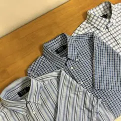 【まとめ売り】POLO シャツ　LL チェック　ストライプ　ブルー系　3枚セットのサムネイル