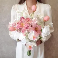 ピンク　ウェディング　ブーケ　アーティフィシャルフラワー　結婚式　造花
