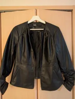 ZARA フェイクレザー シングルライダース ジャケット ブラック S