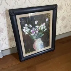 【アンティーク】額装 額縁 油絵 油彩 絵画 花瓶 花 静物画 インテリア雑貨