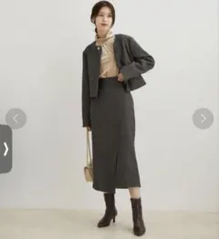 VIS【セットアップ】ツイードノーカラーショートジャケット&スカート　М