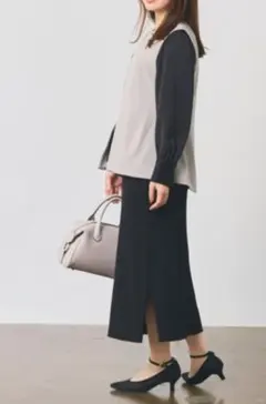 COHINA パターンミックスリブIラインスカート　ブラック　regular丈