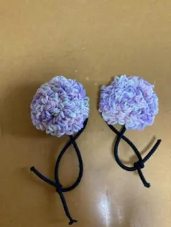 花形ヘアゴム 紫とピンク パンチニードル