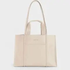 チャールズアンドキース　シャリア ラージダブルハンドルトートバッグ ベージュ