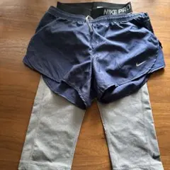 【NIKE PRO】レディース　レイヤード ショートパンツ レギンス セット M