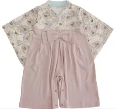 【美品】ベビー袴ロンパース　80サイズ　花柄ロンパース 着物風デザイン
