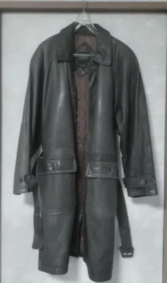 メンズ　レザー ロングコート ダークブラウン