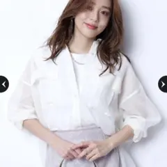 【新品未使用】JUSGLITTYリネンライクシアーシャツ　白