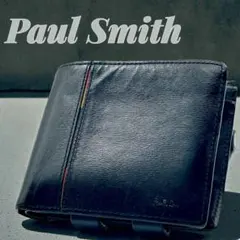Paul Smith ポール•スミス 二つ折財布 レザースリム 黒 ストライプ