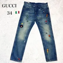 GUCCIシンボルズ デニムパンツ エンブロイダリーアレッサンドロ期 34のサムネイル