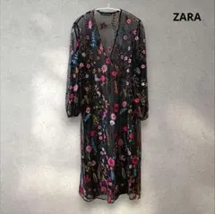 ZARAWoman　シースルー花柄刺繍ワンピース　M〜Lサイズ　ブラック