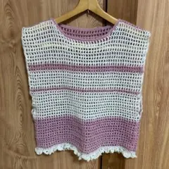 142(手編み)方眼編みのベスト