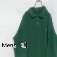 J84【US輸入】ラルフローレン　長袖ポロシャツ【メンズL】グリーン