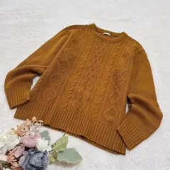 【ジーユー】GU メンズ アランケーブルクルーネックセーター ブラウン M ●のサムネイル