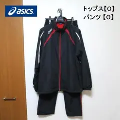 ★アシックス　刺繍ロゴ　ウインドブレーカー　★ブラック　上下セット