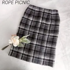 新品未使用✨ロペピクニック　ミドル丈ツイードアイラインスカート　タイト　白黒　L