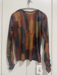 【新品】Sheer Arm Gather Tops Art/brown