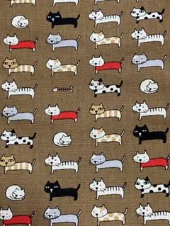 ダックス猫柄生地　茶色　オックス生地　110×90