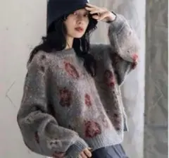 JEANASIS 5Gフラワーラメフェザープルオーバーニット