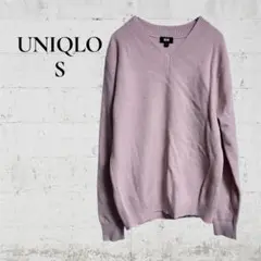【UNIQLO ユニクロ】【S】メンズセーター　長袖　ピンク　Ｖネック　シンプル
