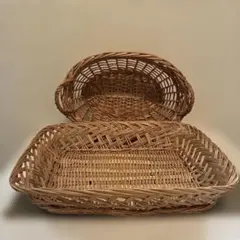 天然素材 楕円形ハンドル付きバスケットと長方形バスケット　2個セット
