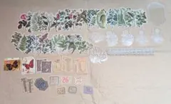 ④コラージュ素材　植物・花デザインのシールとカードセット