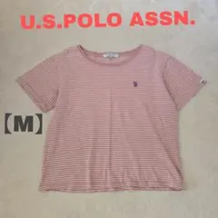U.S. POLO ASSN. ボ－ダ－ 半袖 Tシャツ ロゴ 刺繍 M ピンク