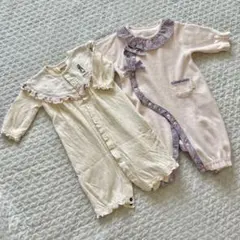 プチマイン ロンパース 2点セット 50-70 花柄 フリル 女の子 美品