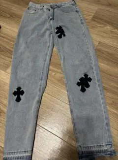 supplier サプライヤー クロス レザー パッチ バギー デニム パンツ