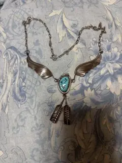 インディアンジュエリー　ナバホ族　ターコイズ フェザー　スターリングシルバー