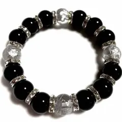 水晶 銀彫 四神 オニキス 天然石 パワーストーン ブレスレット 数珠 お守り