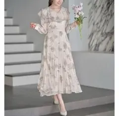 【新品】トッコクローゼット ビッグカラーニュアンスフラワープリーツワンピース