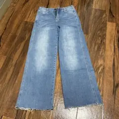 ワイドレッグデニム フリンジ裾 Mサイズ