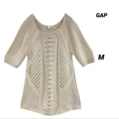 未使用 GAP サマーニット M ベージュ 綿100 透かし編み ケーブル半袖のサムネイル