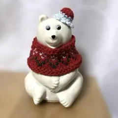 【匿名配送】しろくま貯金箱 真っ赤なお花模様セーターと帽子　おまけ付き